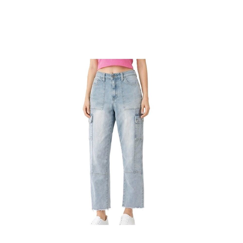 KanCan Jeans Womens Size 9 High Rise Jeans Blue Light Wash Loose Fit Raw Hem